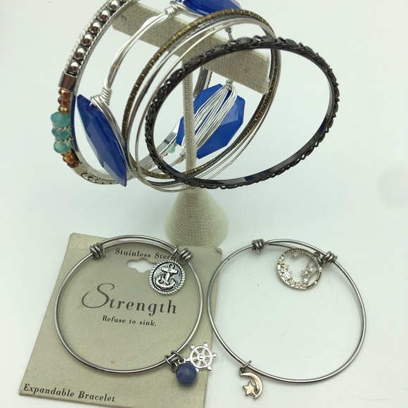 Jewelry - Bangle Bracelet Lot- Nautical Beaded Mixed Metals